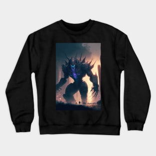 Monster giant robot cyborg attacking the city Crewneck Sweatshirt